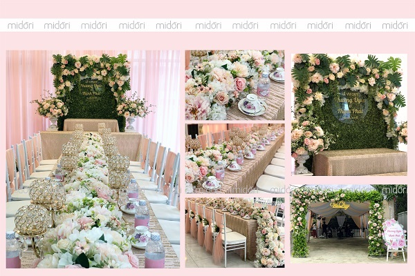 Trang trí tiệc cưới gia tiên tông hồng pastel