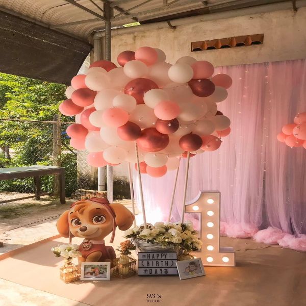 Trang trí sinh nhật bằng bong bóng hồng phấn - Ảnh 7