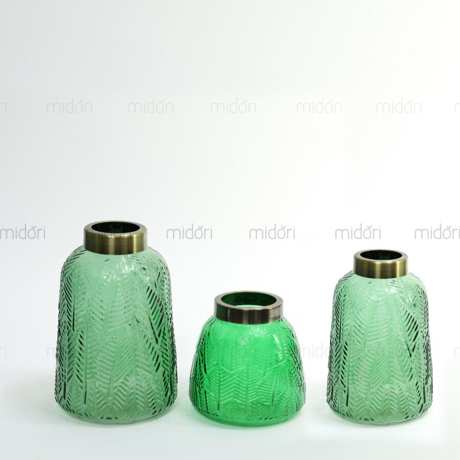 Lọ thủy tinh chiếc lá bọc đồng 15cm - xanh lá
